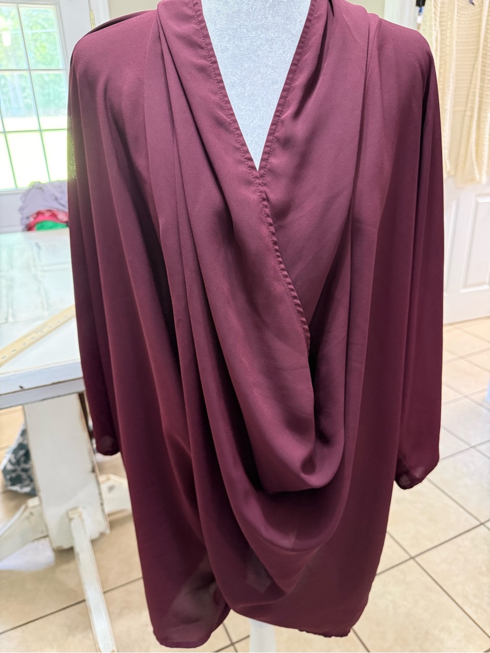 Cato Burgundy Oversized Draped Cowl Neck Boho Tunic Blouse M/L - Picture 3 of 12